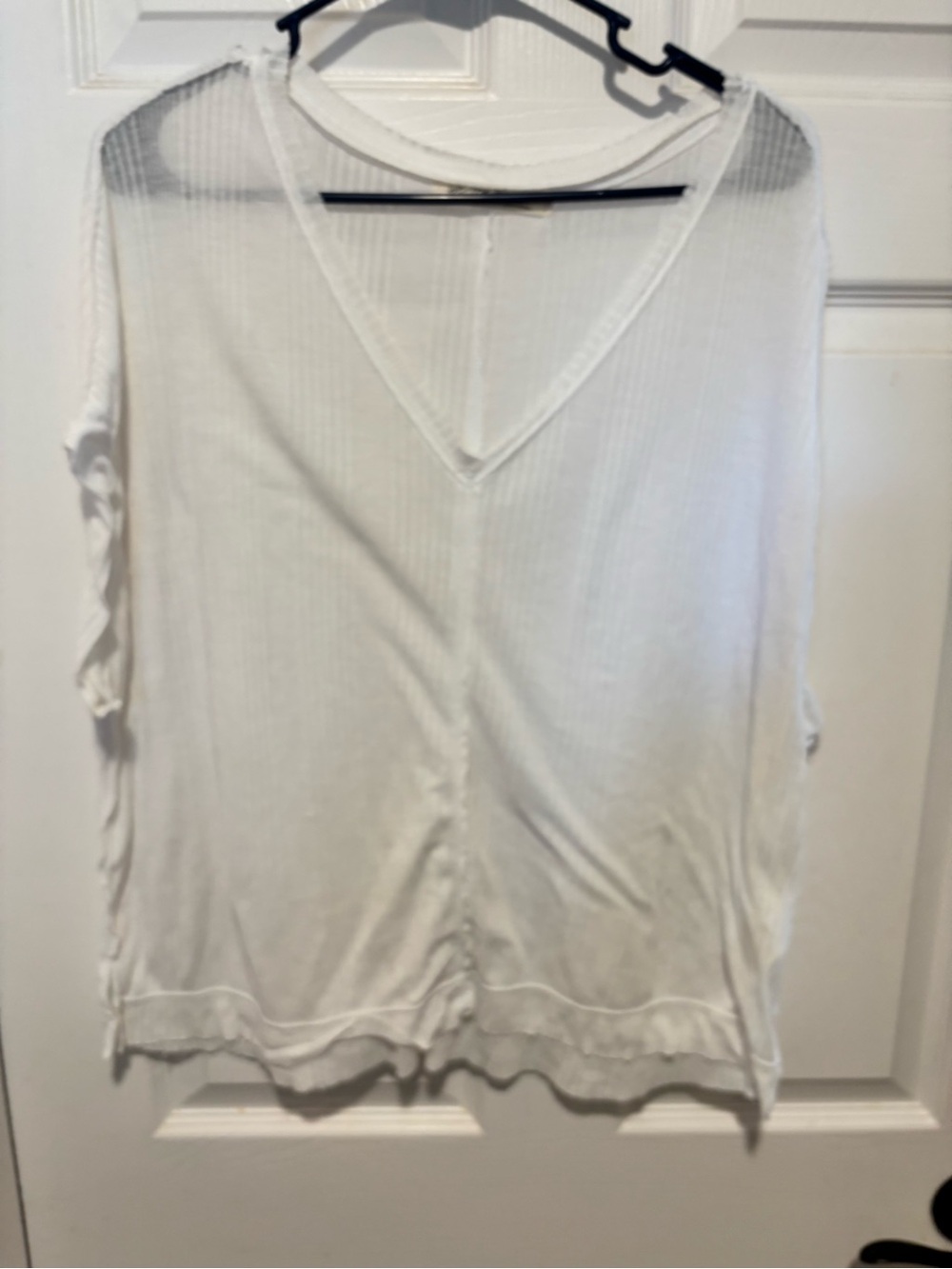 We The Free White Ribbed V-Neck Long Sleeve Top